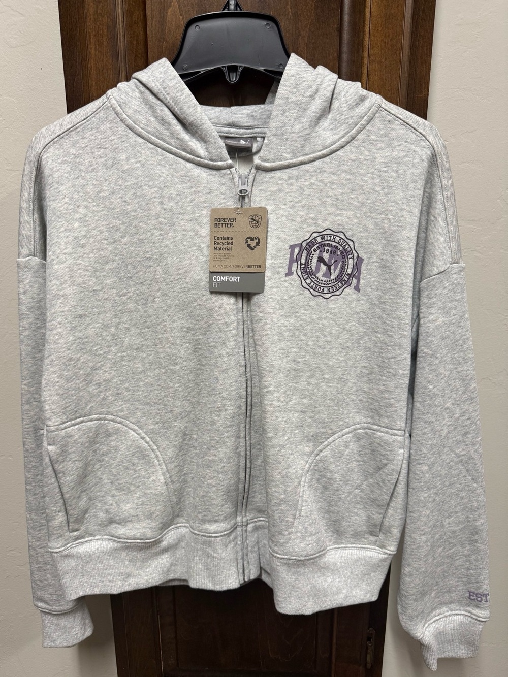 Puma Grey Zip Hoodie Zip-Up Comfort Hoodie Medium NEW
